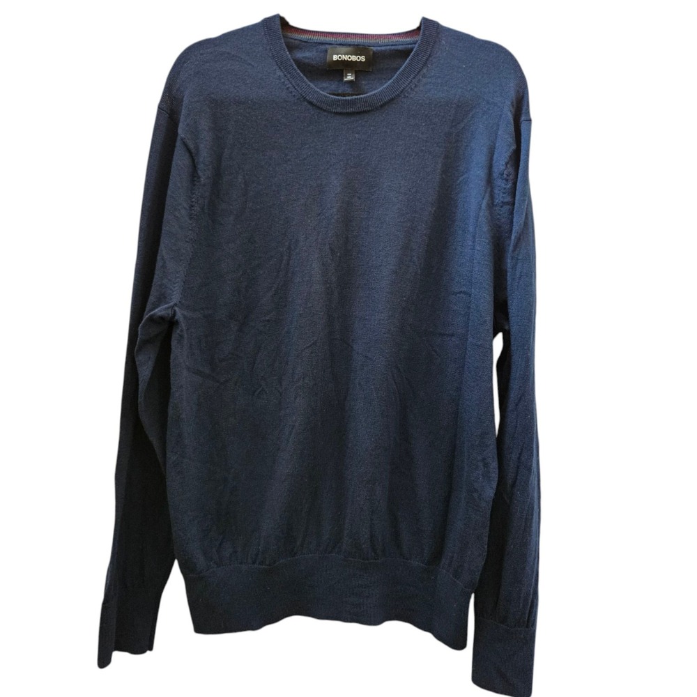 Bonobos Sweater Men XXL Slim Navy 100% Extra Fine Merino Wool Crew Neck Pullover